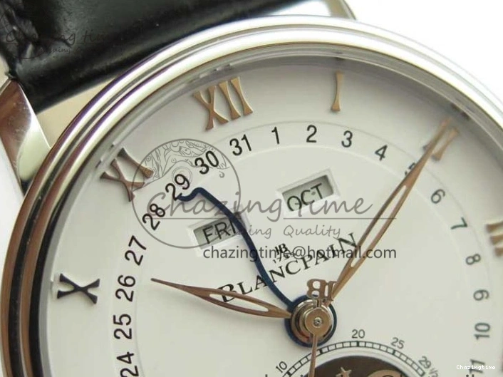 0311 MultiPurpose Villeret 6654 SS Complicated Function OMF 1:1 Best Edition White Dial on Black Leather Strap A6654 V 7901